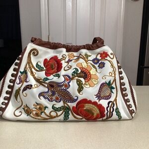 Isabella Fiore Embroidered Leather Hobo Bag – Boho Floral Beaded Sequin Purse